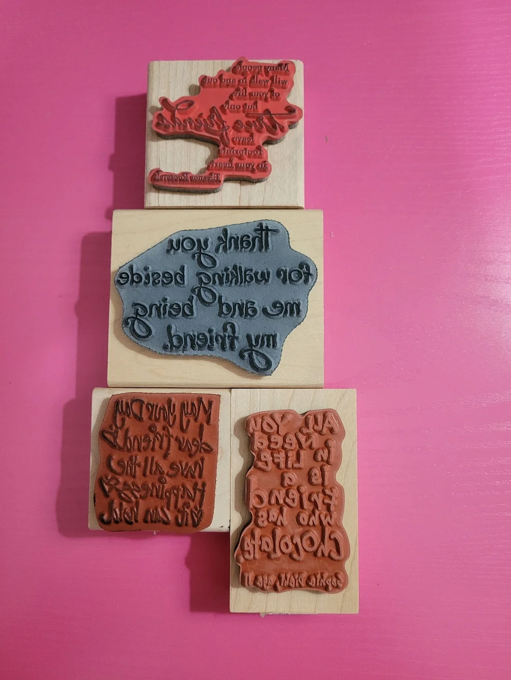 Wooden Rubber Stamp Bundle. Friendship Themed.  (0721)
